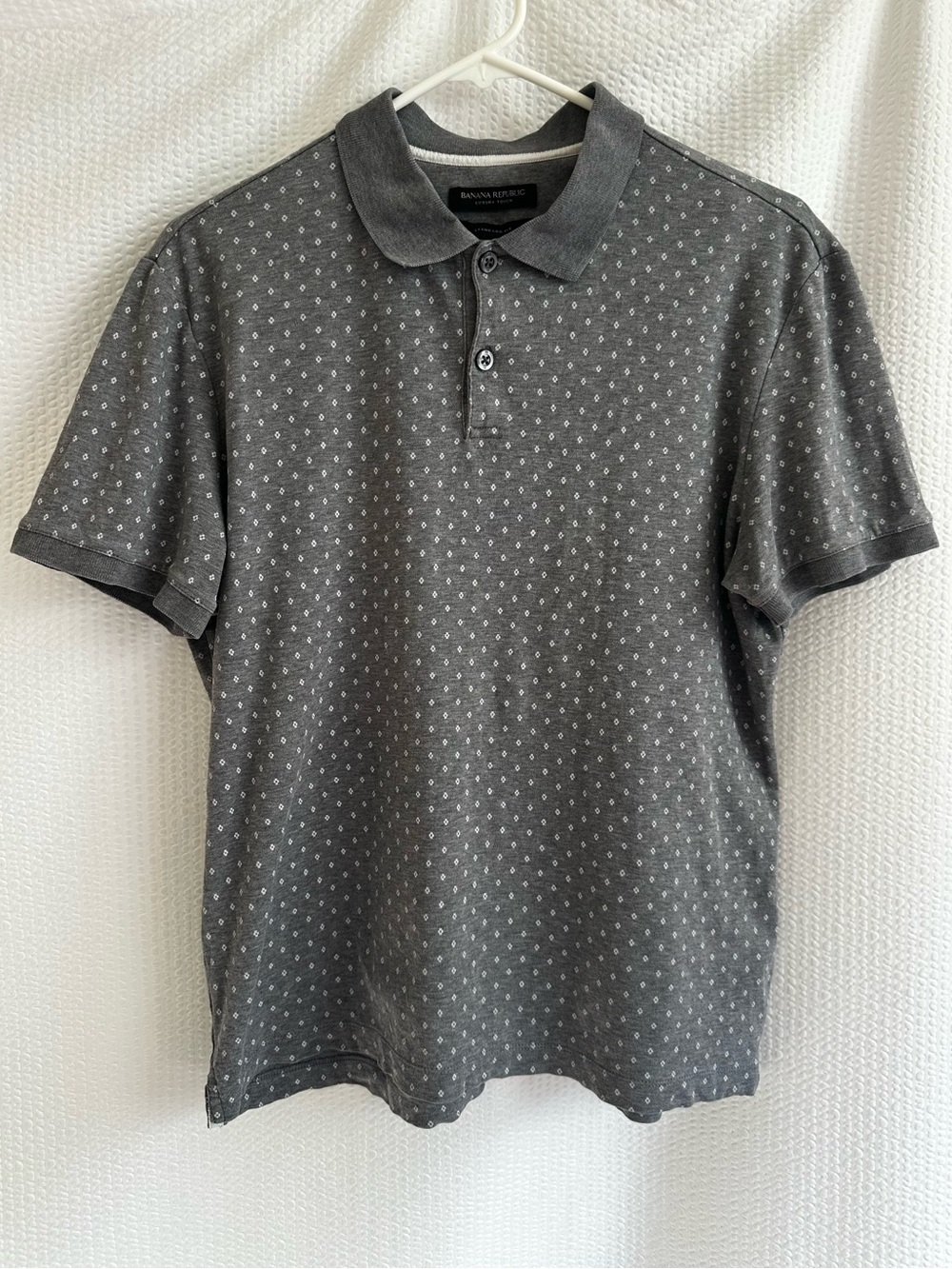 BANANA REPUBLIC Gray Cotton Polo Shirt Men's Medium Short Sleeve Printed Golf Ca